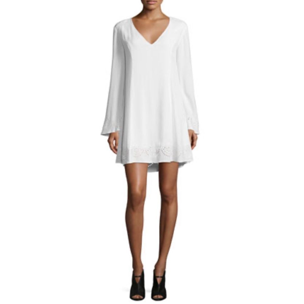 Ella Moss Dana Long-Sleeve Embroidered Dress, White size small